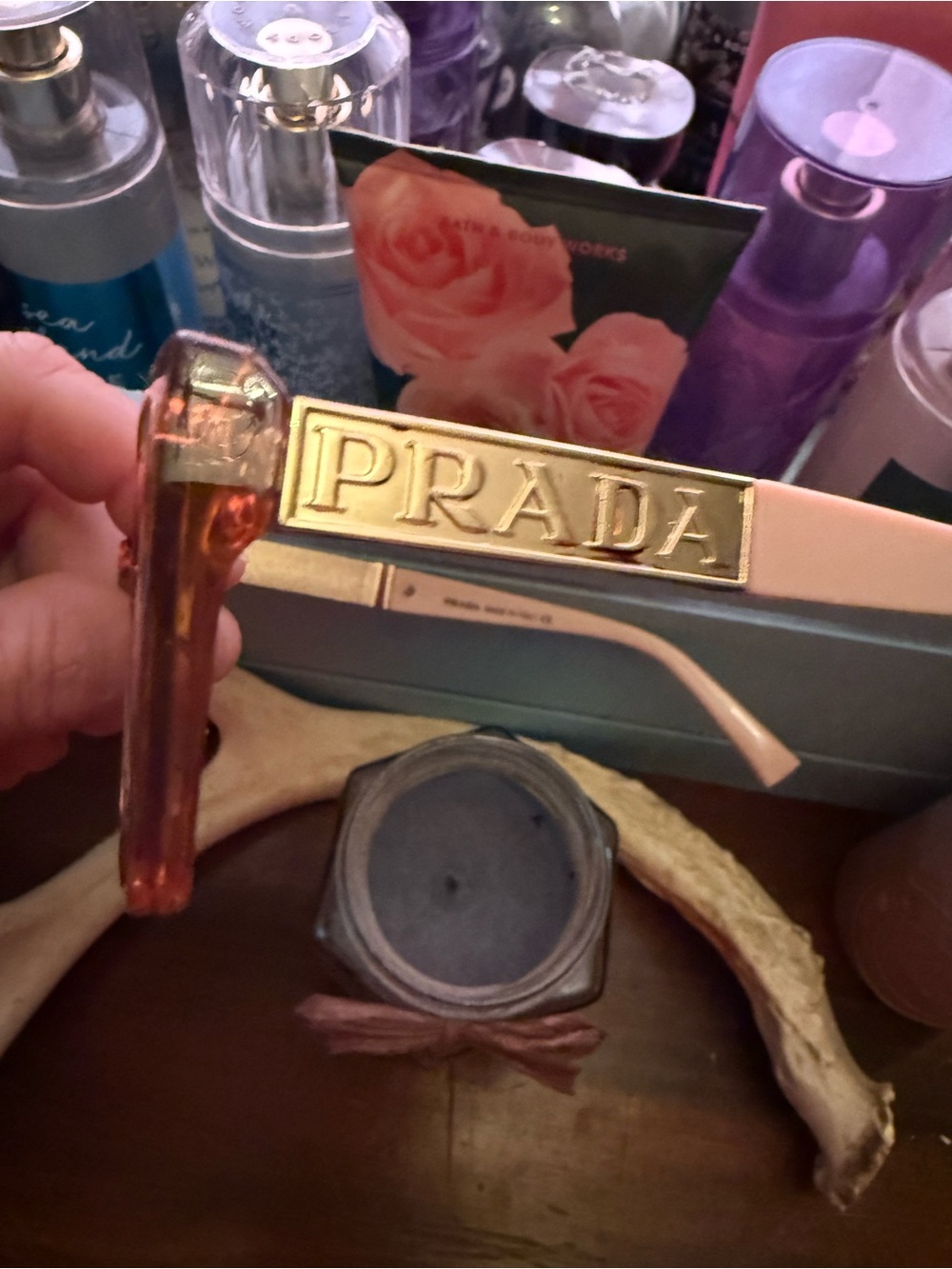 Prada Pink Sunglasses with Gold Logo Accent